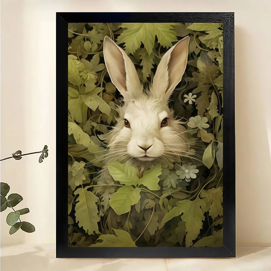 Rabbit in Garden Wall Art - Woodland Bunny Nature Print