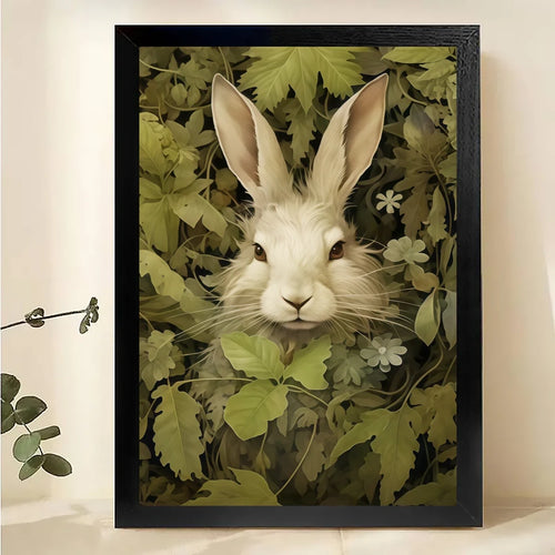 Rabbit in Garden Wall Art - Woodland Bunny Nature Print