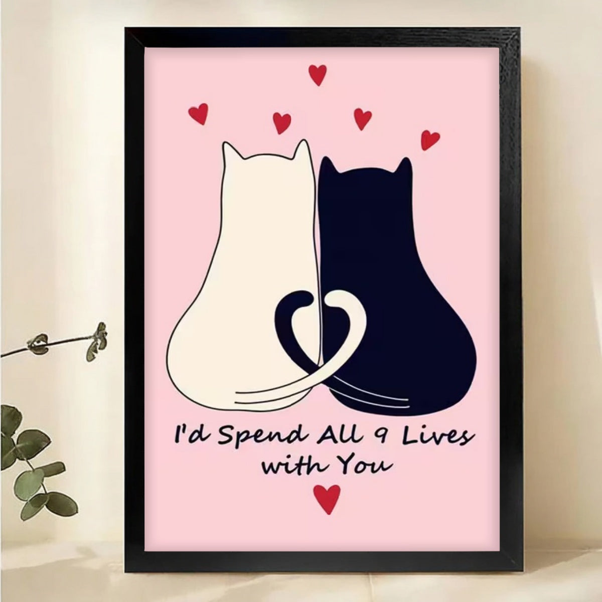 Cat Couple Wall Art - I'd Spend All 9 Lives with You Canvas Printnull