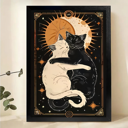 Yin Yang Cats Art Print - Sun Moon Celestial Wall Decor Canvas Wall Art