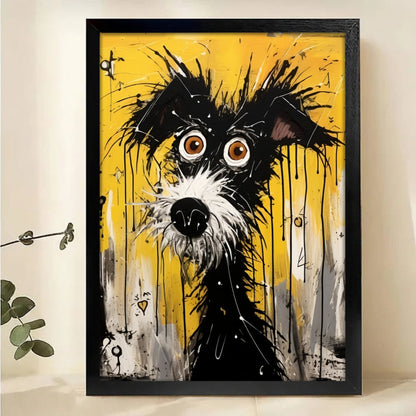 Scruffy Dog with Big Eyes - Abstract Yellow Canvas Wall Art