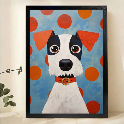 Wide-Eyed Terrier Dog with Red Collar Wall Art - Pop Art Polka Dot Canvas Print