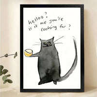 Cat with Bowl Wall Art - Funny Kitchen Humor Print