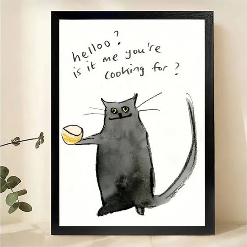 Cat with Bowl Wall Art - Funny Kitchen Humor Print