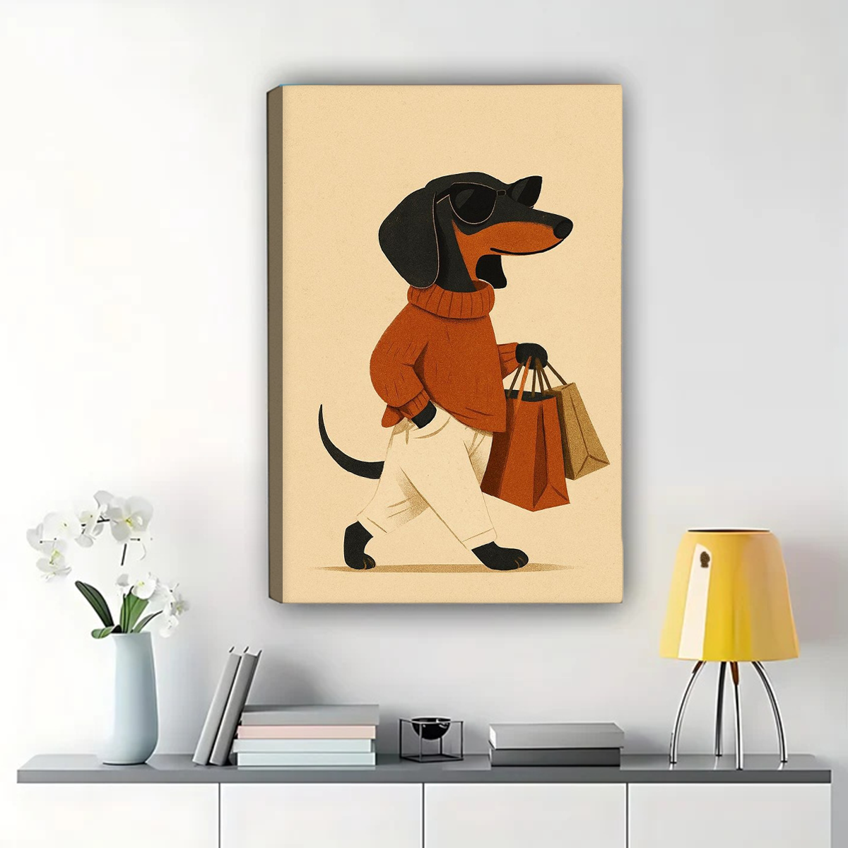 Fashionable Dachshund Wall Art | Stylish Dog Shopping Print