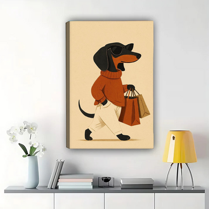 Fashionable Dachshund Wall Art | Stylish Dog Shopping Print