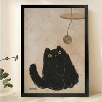 Black Cat & Yarn Ball Wall Art – Cute Chubby Cat Canvas