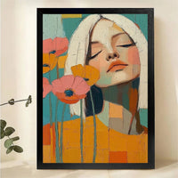 Woman with Flowers Abstract Art - Colorful Modern Portrait Print Canvas Wall Art