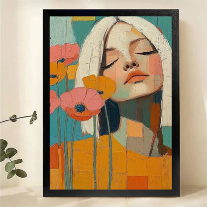 Woman with Flowers Abstract Art - Colorful Modern Portrait Print Canvas Wall Art