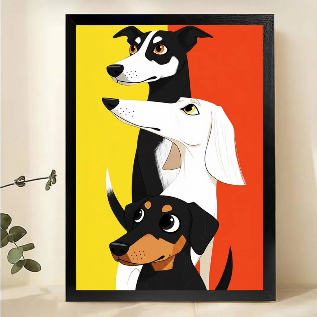 Three Dogs Portrait Stack Wall Art - Colorful Pop Art Illustrated Canvas Print