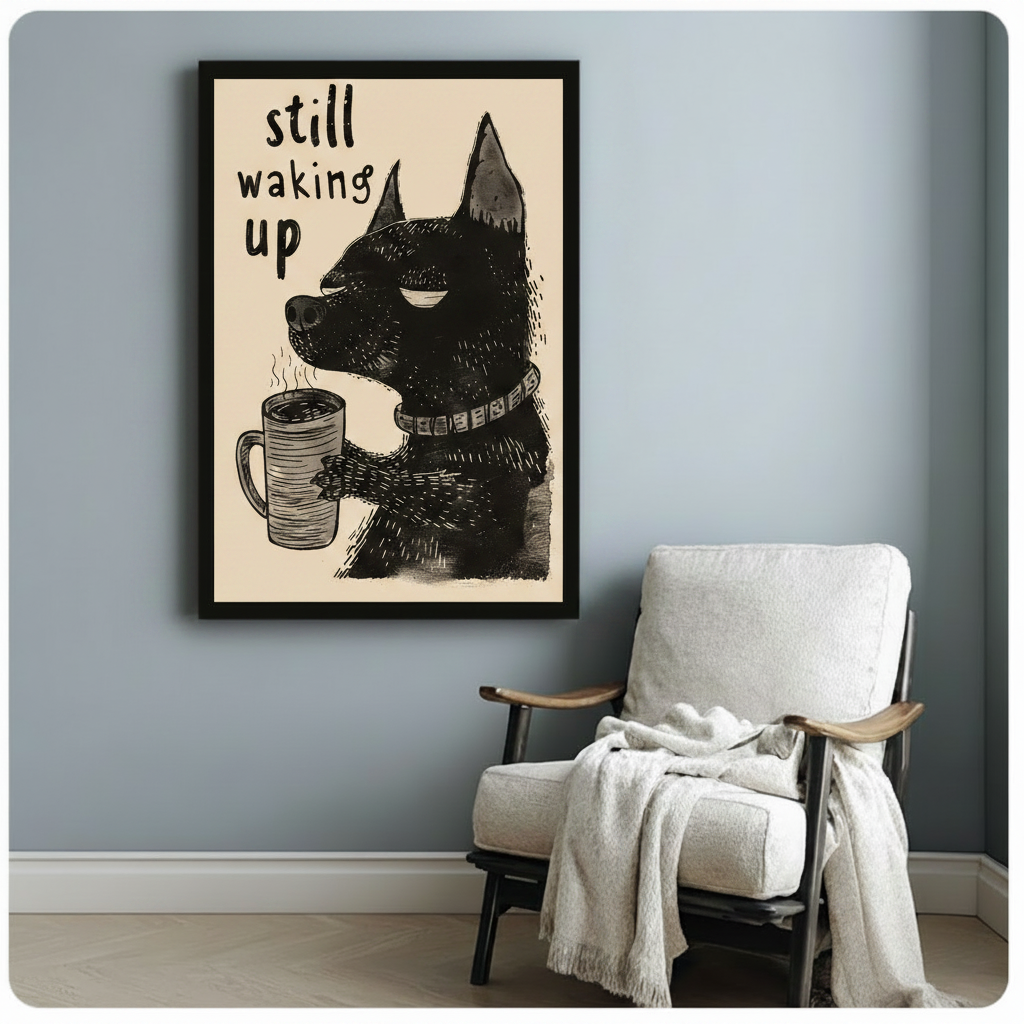 Still Waking Up Dog Coffee Canvas Wall Art