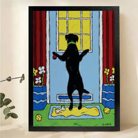 Dog Waiting at Door Wall Art - Colorful Pet Canvas Print