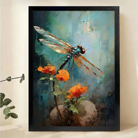 Dragonfly & Orange Blossoms Wall Art – Textured Impasto Oil Painting Canvas Print on Natural Wood Frame