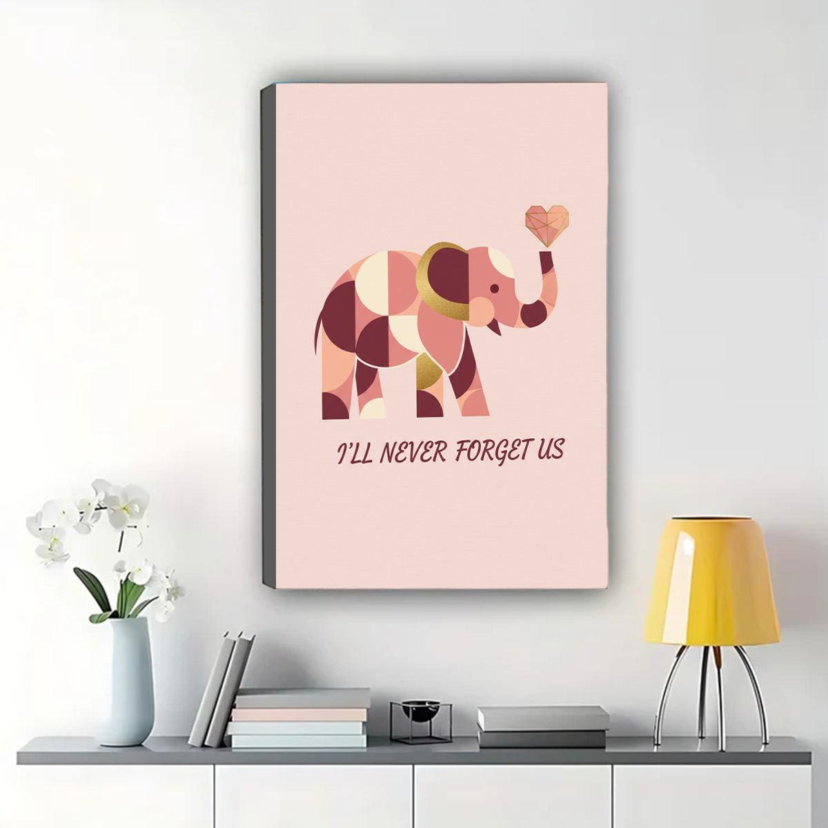 I'll Never Forget Us Elephant Art Print - Geometric Love Wall Decor Canvas Wall Art