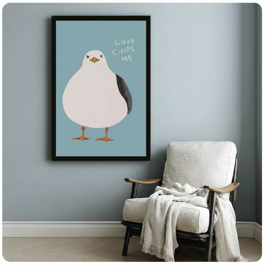 Love Chips Me Seagull Funny Canvas Wall Art