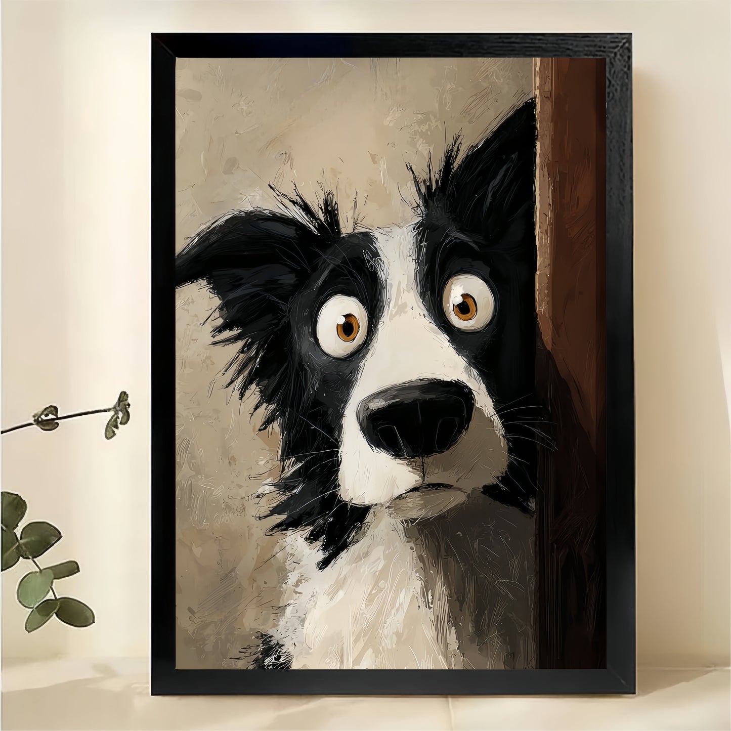 Dog Peeking Behind Door Wall Art - Curious Border Collie Print