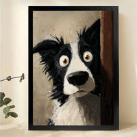 Dog Peeking Behind Door Wall Art - Curious Border Collie Print