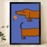 Dachshund Smelling Flower Wall Art - Minimalist Blue Dog Canvas Print