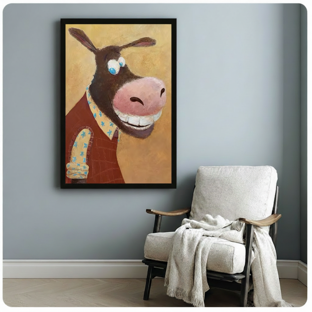 Funny Donkey Portrait Canvas Wall Art | Whimsical