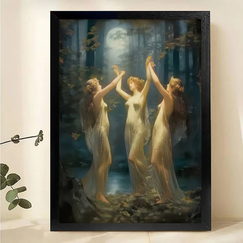 Three Graces Moonlight Forest Art - Classical Nymphs Print Canvas Wall Art