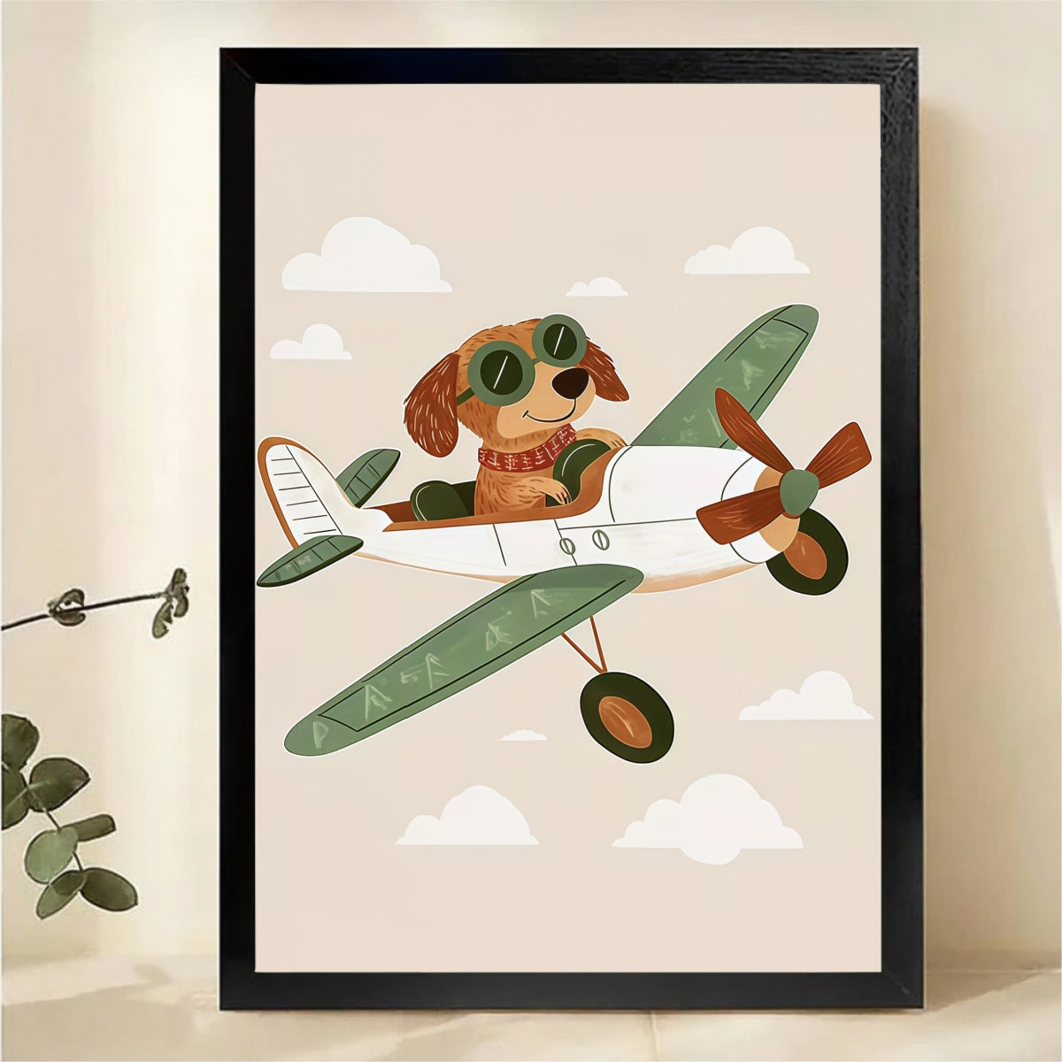 Pilot Dog in Airplane Wall Art - Adventure Nursery Print