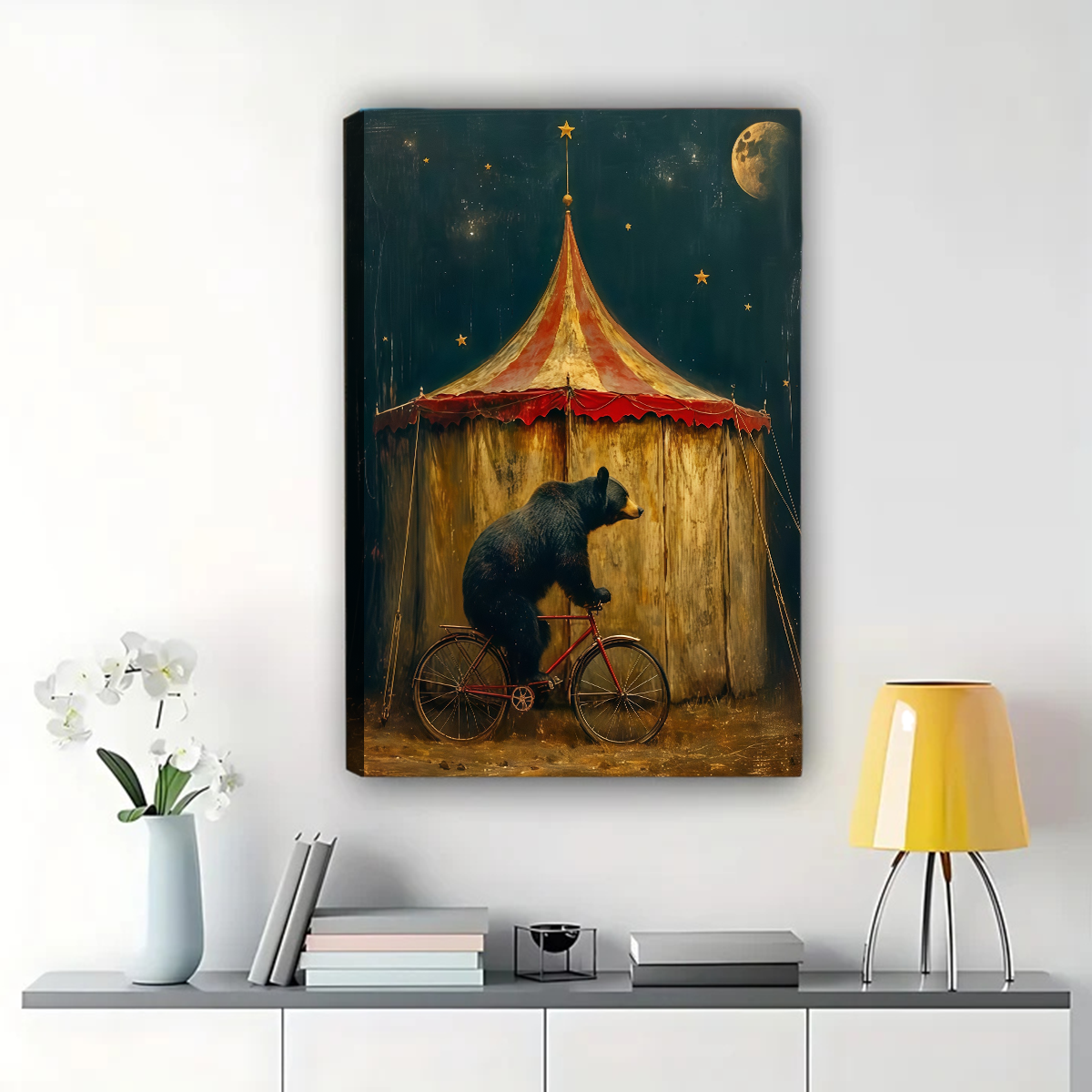 Circus Bear on Bicycle Framed Wall Art - Vintage Carnival Print