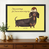 Ice Cream Dachshund Quote Wall Art – Funny Yellow Dog Canvas Print on Natural Wood Frame
