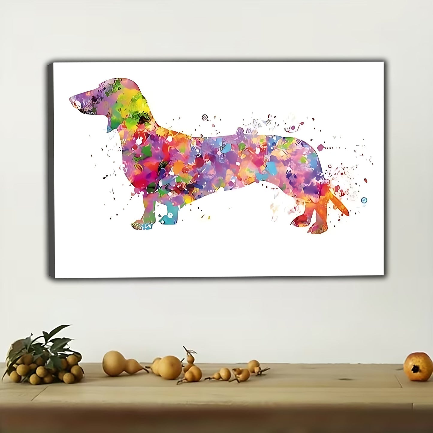 Watercolor Rainbow Dachshund Canvas Art - Vibrant Wiener Dog Wall Decor