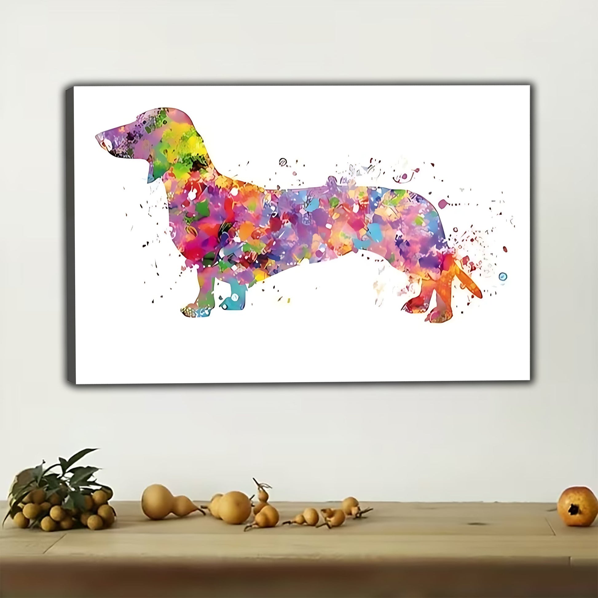 Watercolor Rainbow Dachshund Canvas Art - Vibrant Wiener Dog Wall Decor