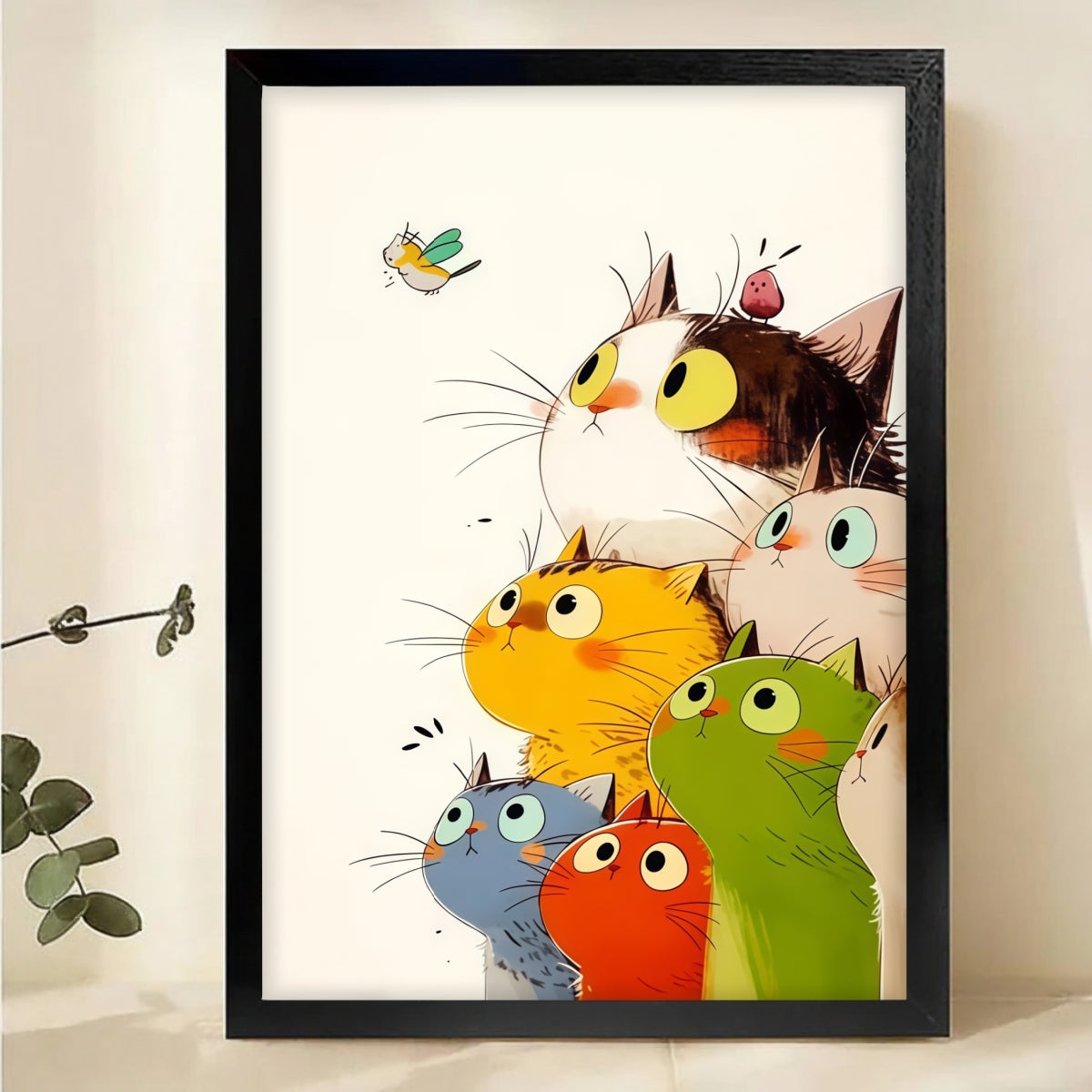Colorful Cats Wall Art - Whimsical Multi-Cat Canvas Print