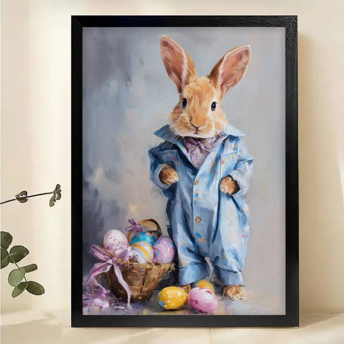 Easter Bunny with Eggs Canvas Print - Cute Spring Holiday Wall Art