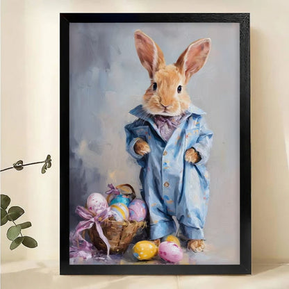 Easter Bunny with Eggs Canvas Print - Cute Spring Holiday Wall Art