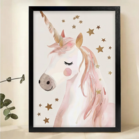 Dreamy Pink Unicorn Wall Art – Whimsical Watercolor Canvas Print on Natural Wood Frame