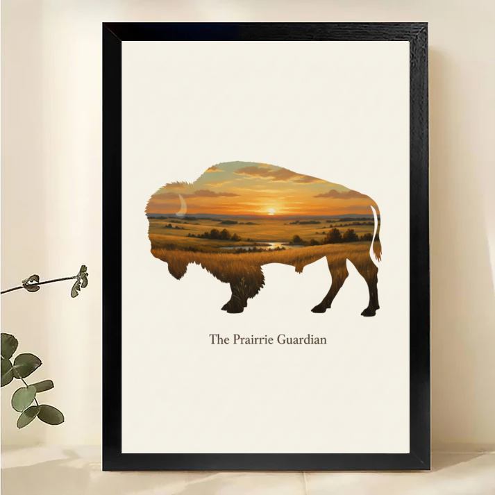 The Prairie Guardian - Bison Sunset Prairie Wall Art Print
