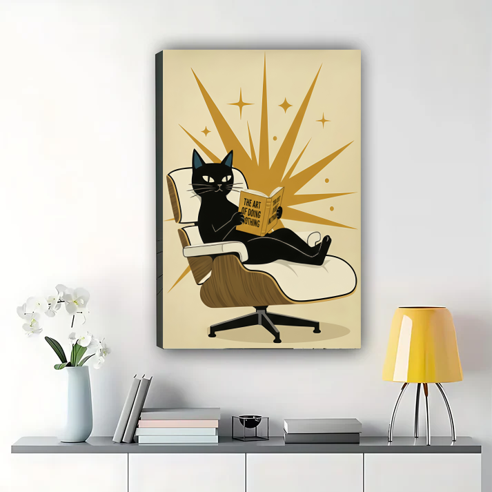 The Art of Doing Nothing Cat Poster | Mid-Century Modern Wall Art Print
