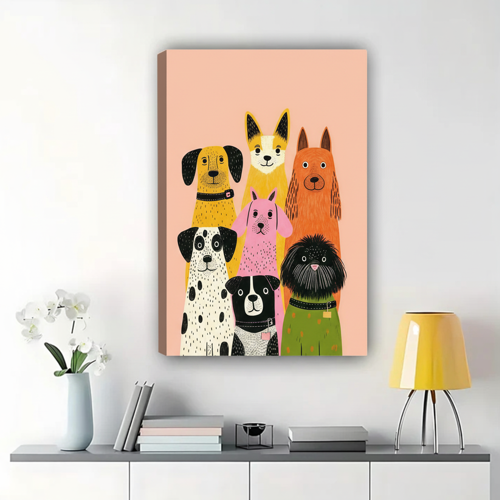 Colorful Dog Squad Wall Art - Cute Dog Breeds Canvas Print