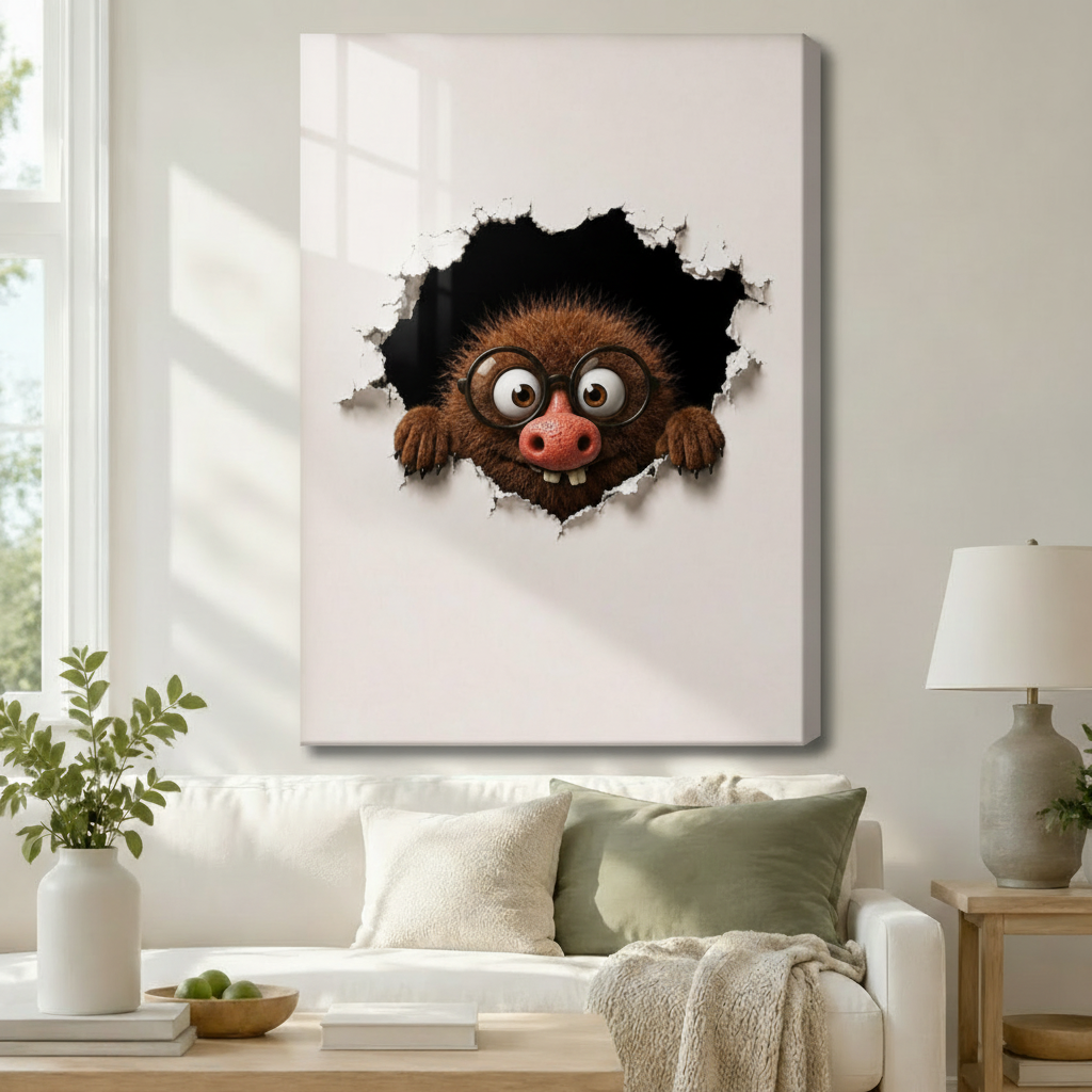 Fuzzy Monster Peeking Through Wall Canvas Print