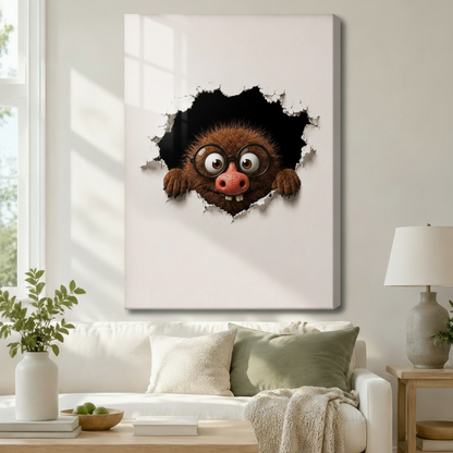 Fuzzy Monster Peeking Through Wall Canvas Print