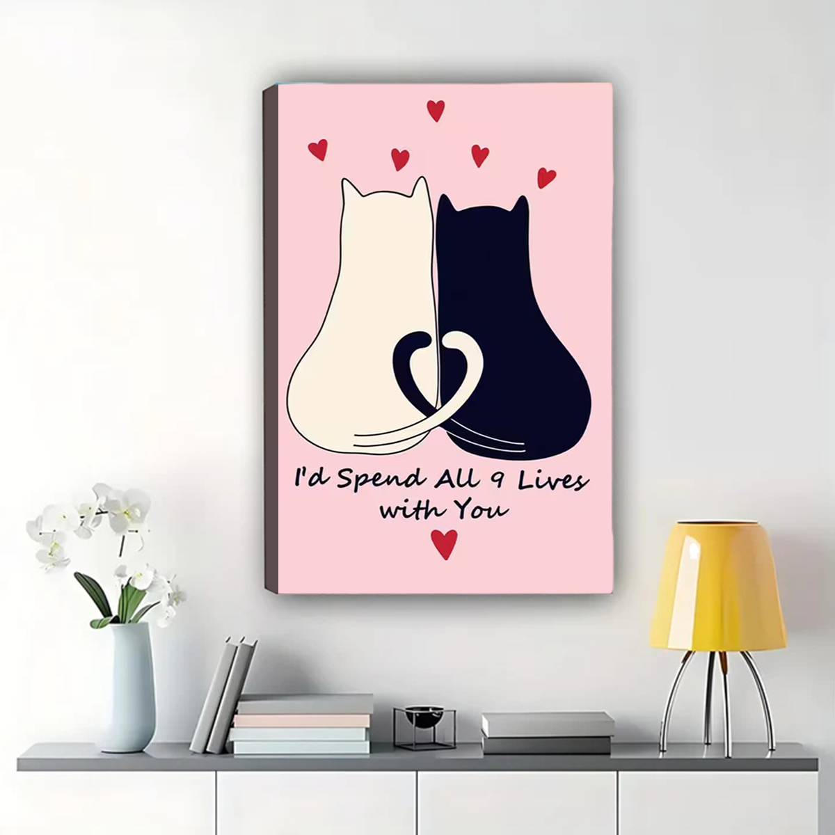 Cat Couple Wall Art - I'd Spend All 9 Lives with You Canvas Printnull
