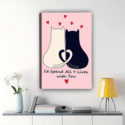 Cat Couple Wall Art - I'd Spend All 9 Lives with You Canvas Printnull
