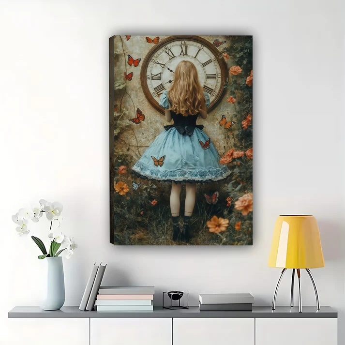 Alice in Wonderland Clock Wall Art - Whimsical Fantasy Print