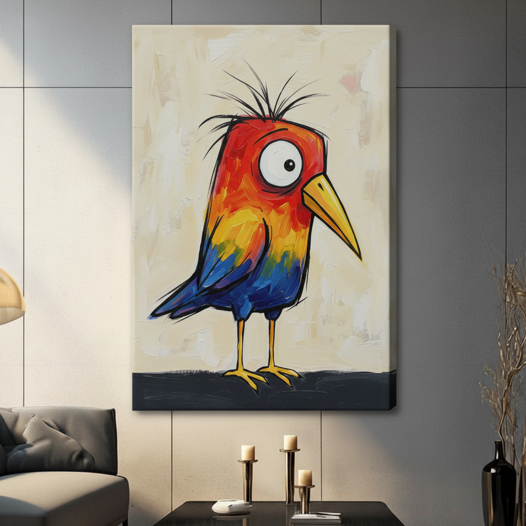 Colorful Crazy Bird Expressionist Canvas Wall Art