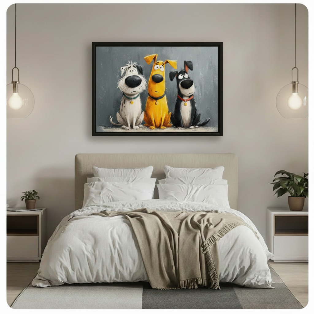 Three Funny Cartoon Dogs Portrait Canvas Wall Art