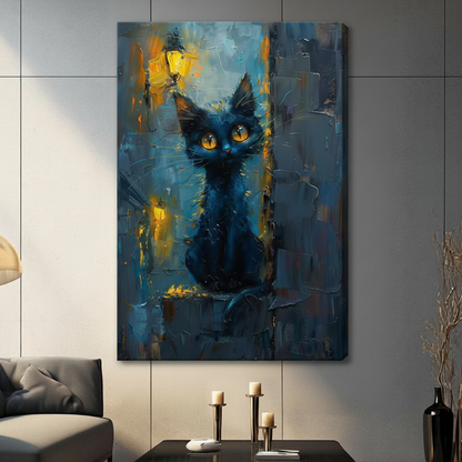 Impressionist Black Cat Night Canvas Art Wall Art