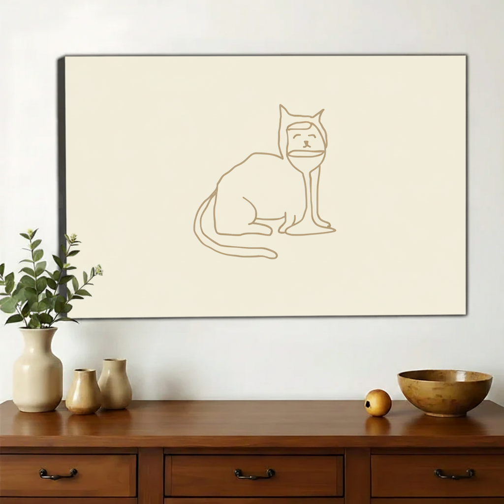 Sitting Cat Minimalist Line Art Print- Modern Pet Wall Decor Bedroom Cat Lover Art Canvas Wall Art
