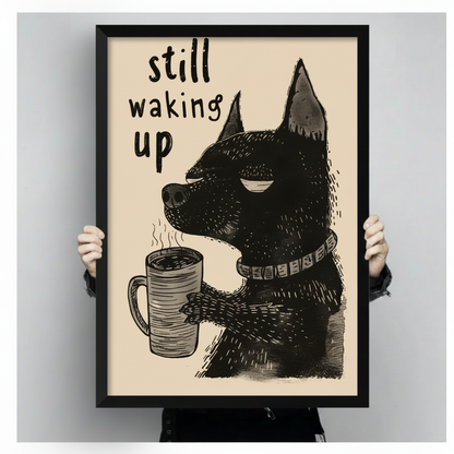 Still Waking Up Dog Coffee Canvas Wall Art