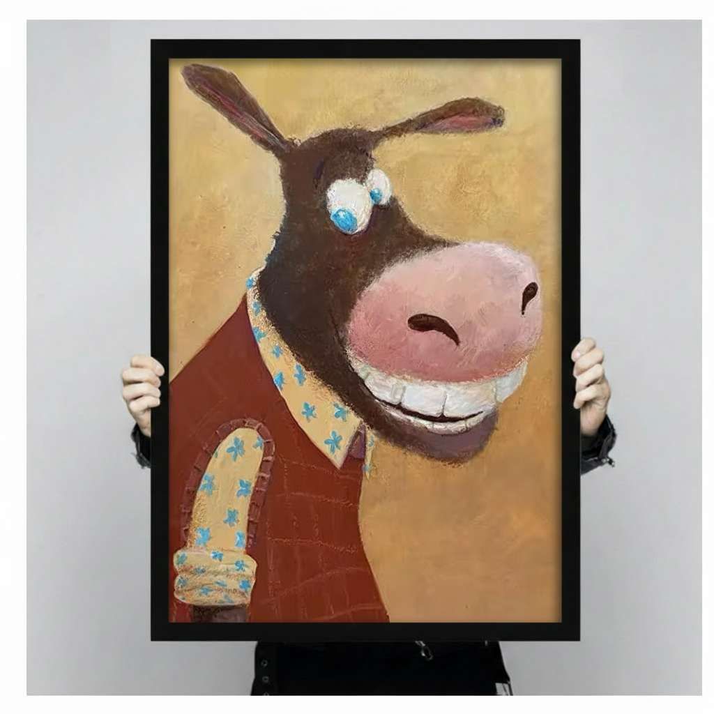 Funny Donkey Portrait Canvas Wall Art | Whimsical