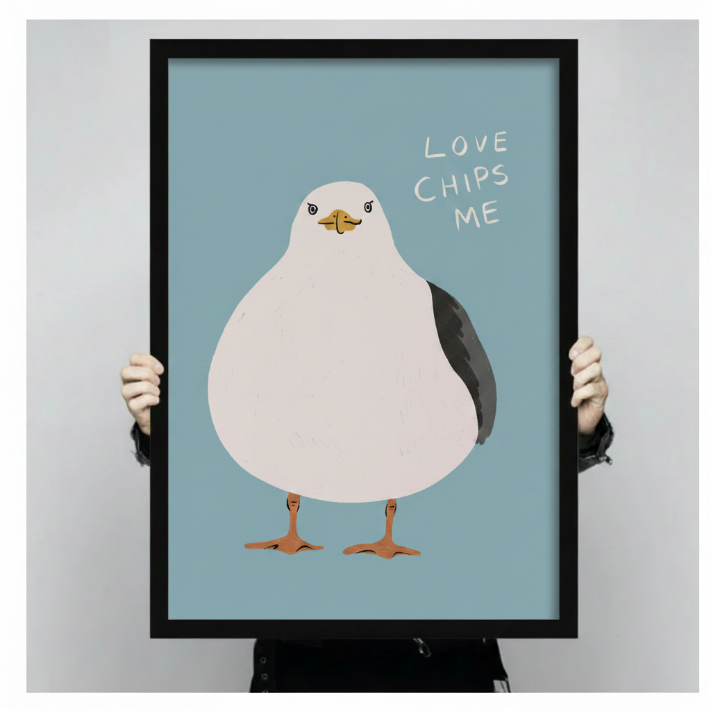 Love Chips Me Seagull Funny Canvas Wall Art