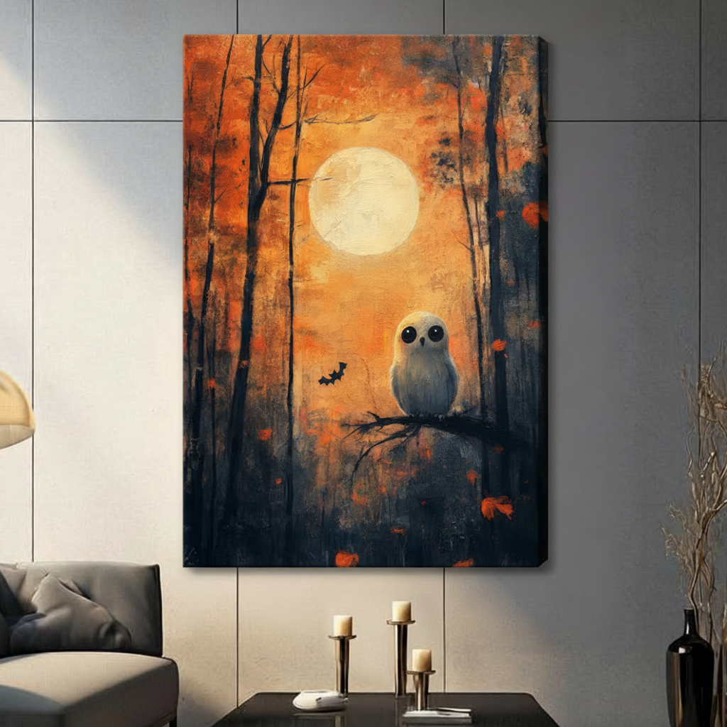 Halloween Owl Autumn Forest Oil Canvas Art Wall Art