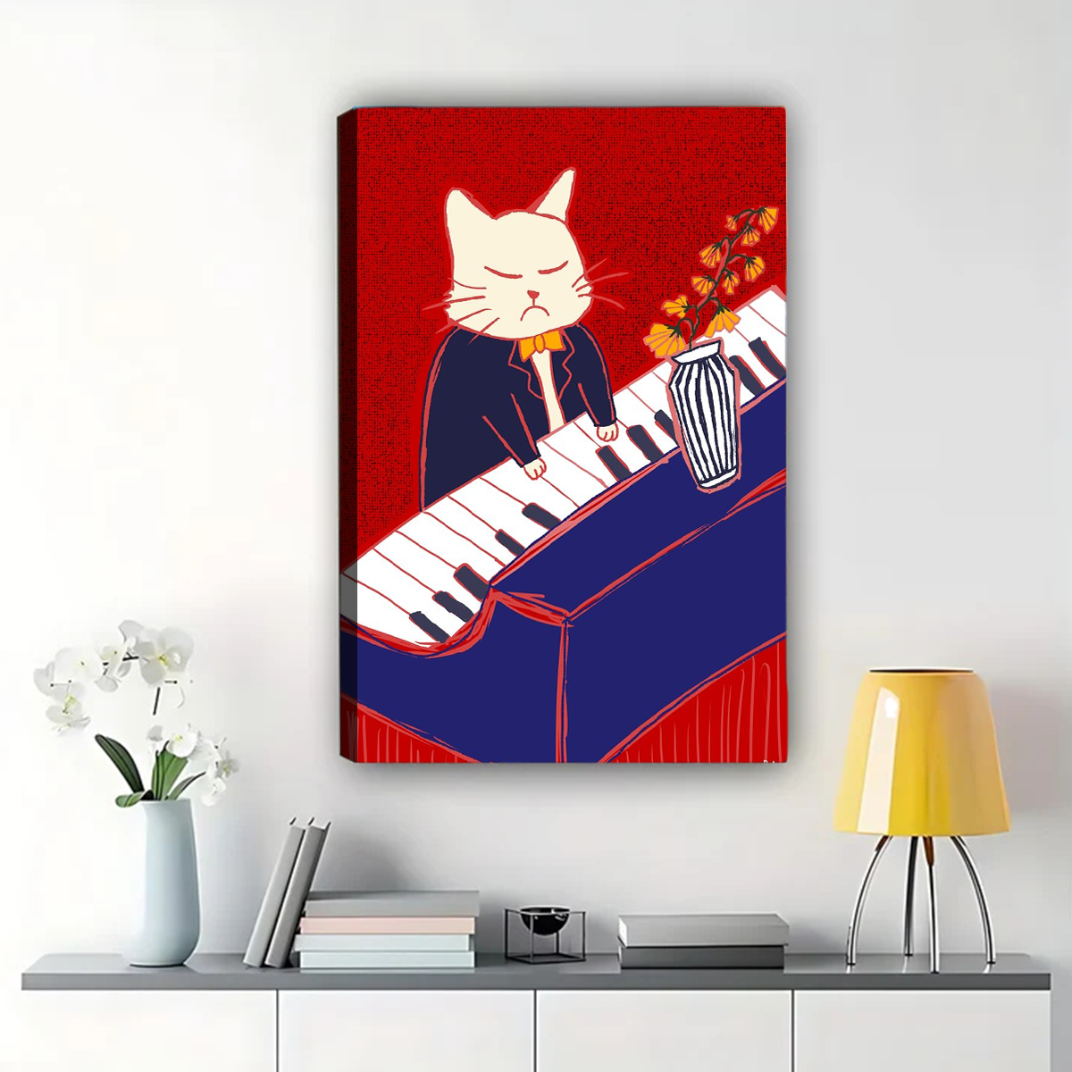 Piano Cat Art Print – Funny Music Lover Cat Poster Canvas Wall Art